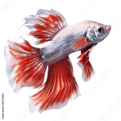 silver red betta fish isolated on transparent background cutout , generative ai