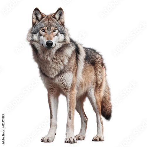 wolf standing , isolated on transparent background cutout , generative ai