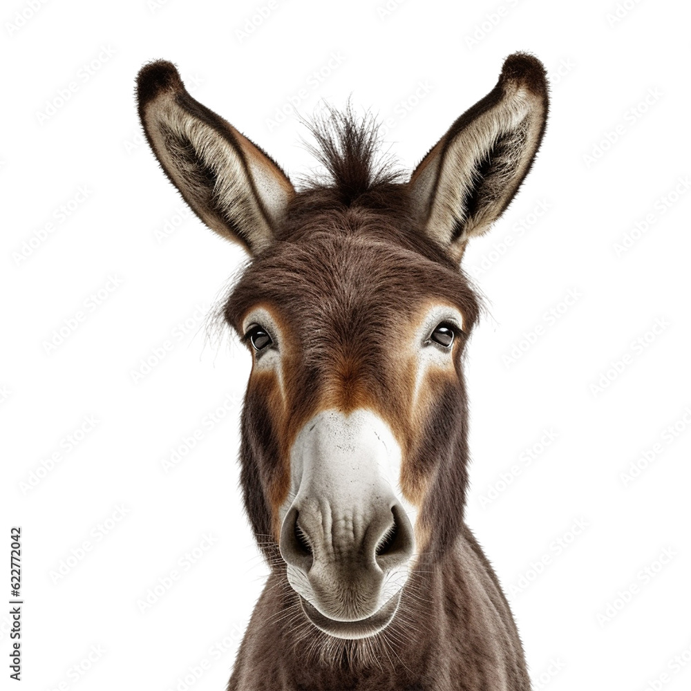 donkey face shot isolated on transparent background