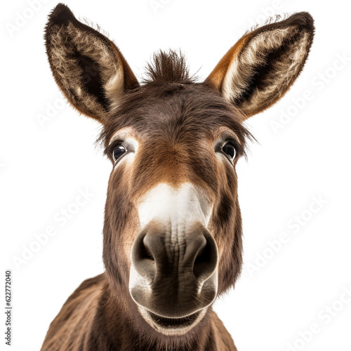 Canvas Print donkey face shot isolated on transparent background cutout, generative ai