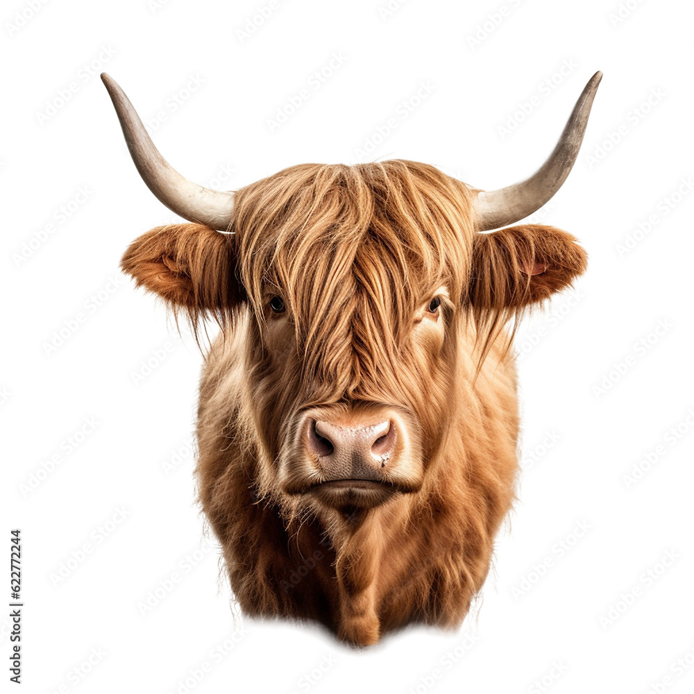 highland cattle face shot , isolated on transparent background cutout , generative ai highland cattle face shot , isolated on transparent background cutout , generative ai