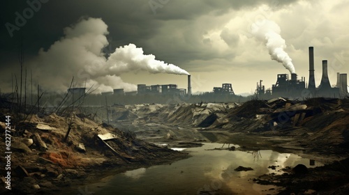 AI generated illustration of post-apocalyptic scenery showing the tragic results of climate change