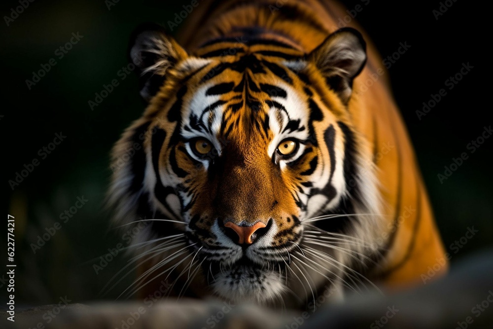 Naklejka premium AI generated Bengal tiger on dark background