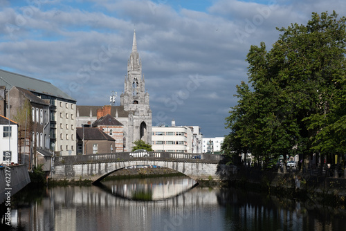 Cityscape of cork city with holy trinity church and lee river. Ireland Europe