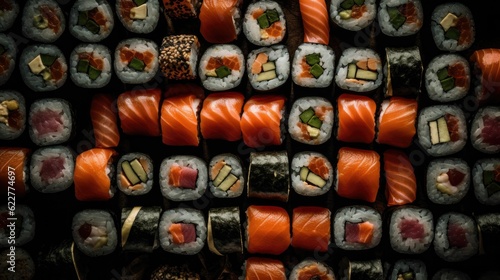 AI generated illustration of an assortment of sushi rolls