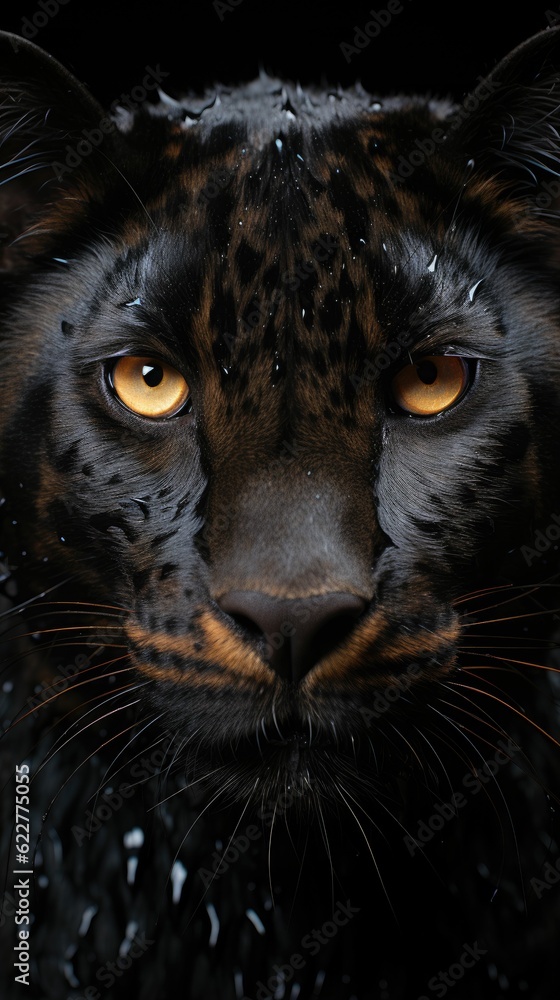 AI generated illustration of a black leopard portrait