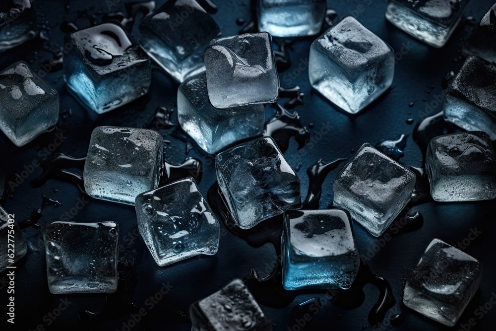 AI-generates illustration of an overhead view realistic ice cubes