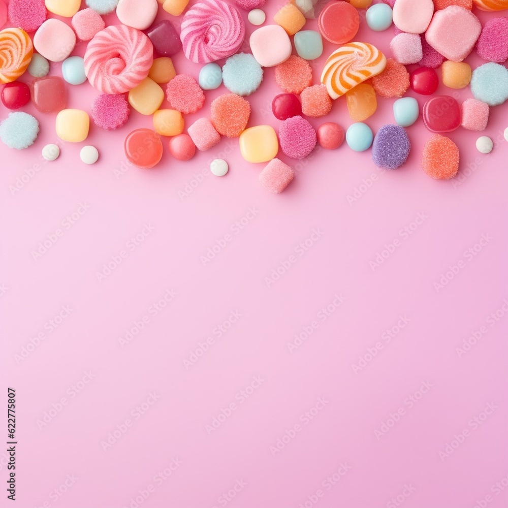Candies and lollipops with pink background Candies and lollipops with pink background