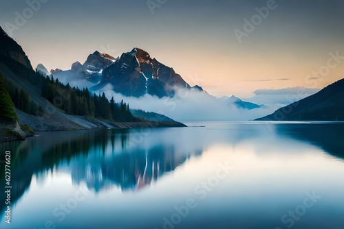 sunrise over the lake generated ai. © Abdul