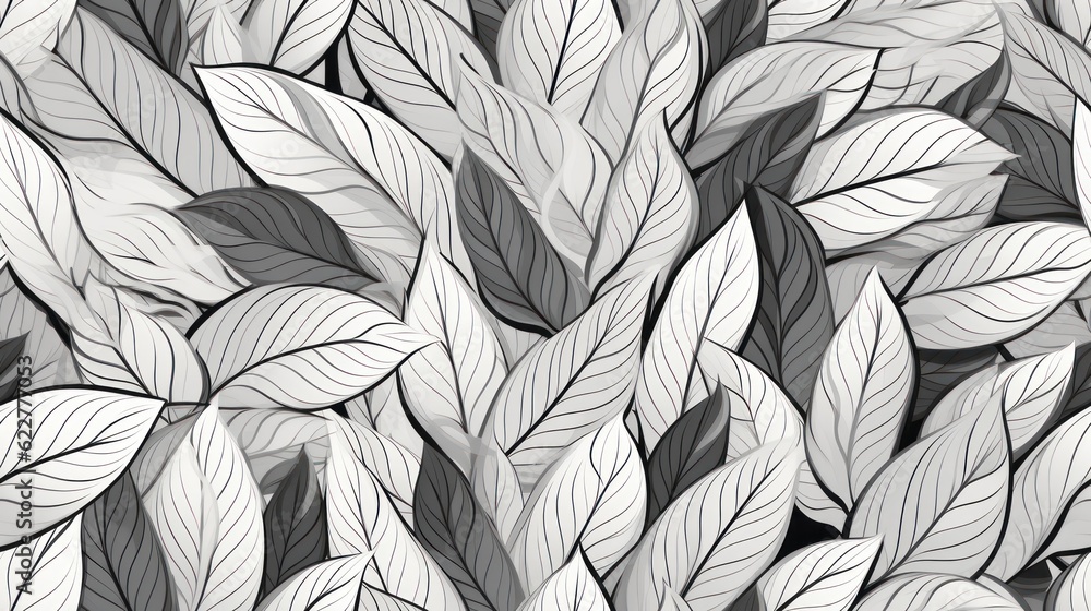 Seamless pattern with grey leaves. Monochrome color. Seamless pattern with grey leaves. Monochrome color.