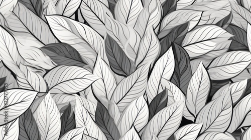 Seamless pattern with grey leaves. Monochrome color.