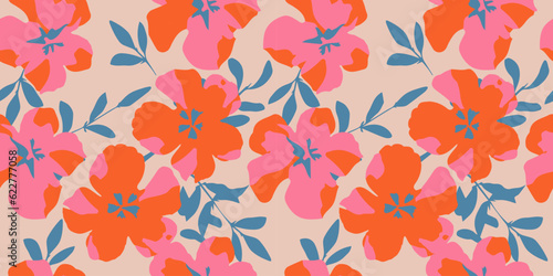 Hand drawn flowers, seamless patterns with floral for fabric, textiles, clothing, wrapping paper, cover, banner, interior decor, abstract backgrounds.