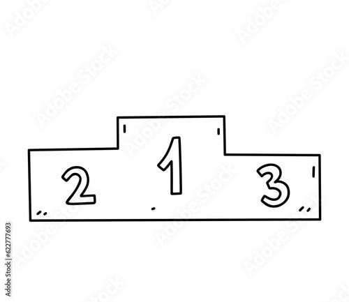 The winners podium for first, second and third place isolated on white background. Vector hand-drawn illustration in doodle style. Perfect for cards, logo, decorations, various designs.