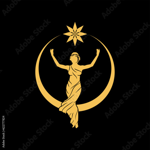 Принти на полотні Ancient greek woman with star and moon vector illustration logo