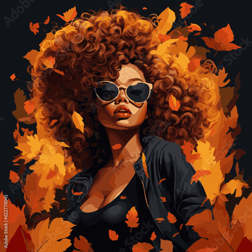 beautiful black wearing sun glasses woman fall vibes poster type style