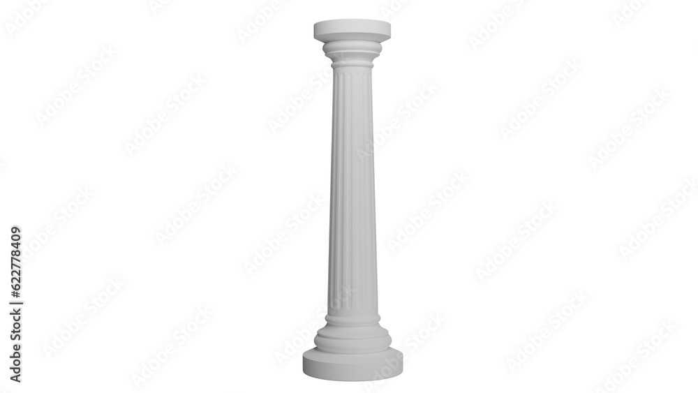 Classic marble antique column pillar isolated on white and transparent background. Column concept. 3D render