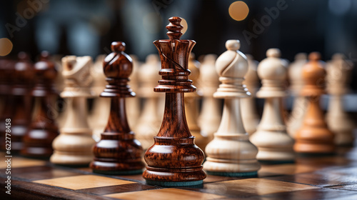 photo of wooden chess pieces, generative ai