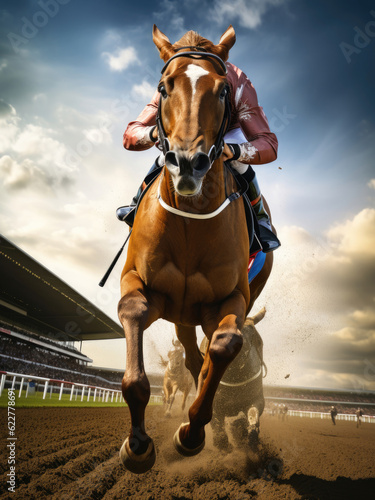 A racehorse runs at racecourse