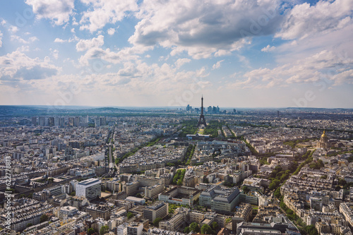 Panoramic View of Eiffel Tower Paris Skyline from the top of the Montparnasse Tower