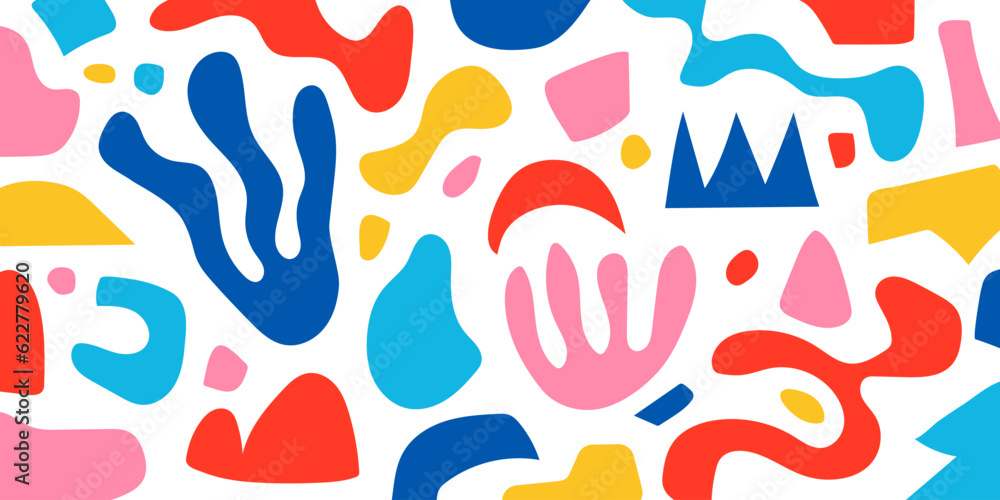 Cute pattern with abstract shapes in matisse style. Background with various organic shapes and simple lines. Doodle art background in pastel colors. Vector illustration Cute pattern with abstract shapes in matisse style. Background with various organic shapes and simple lines. Doodle art background in pastel colors. Vector illustration