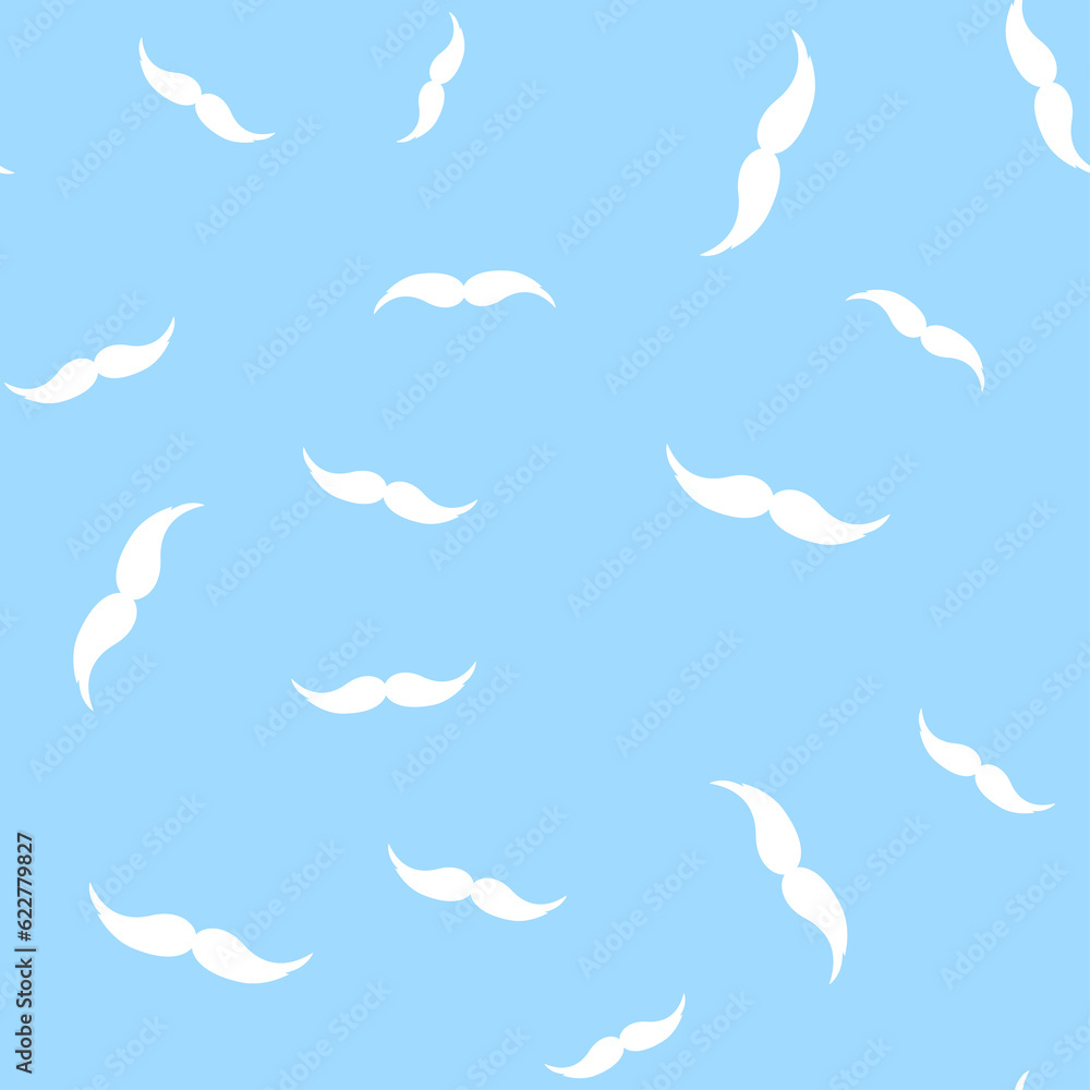 White mustache on blue background seamless pattern White mustache on blue background seamless pattern
