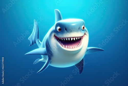 Smiling shark. Cartoon character.