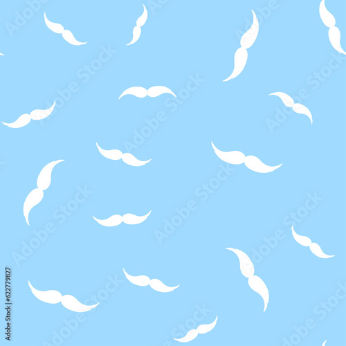 White mustache on blue background seamless pattern