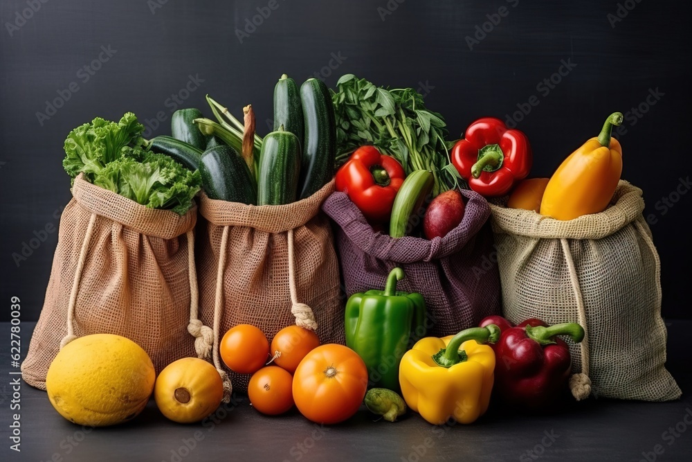 Eco bags with vegetables. Concept of zero waste. Eco bags with vegetables. Concept of zero waste.