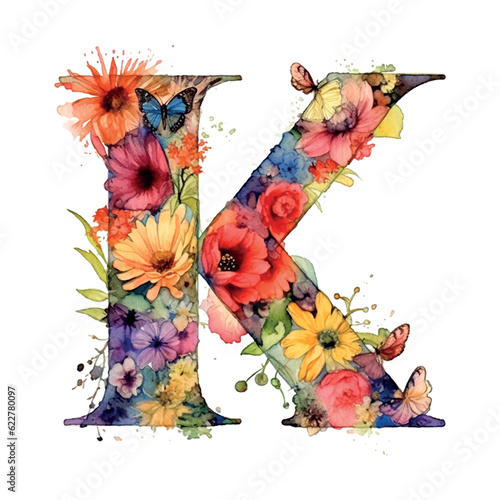 Modern monogram K watercolor, great design for any purposes. alphabet