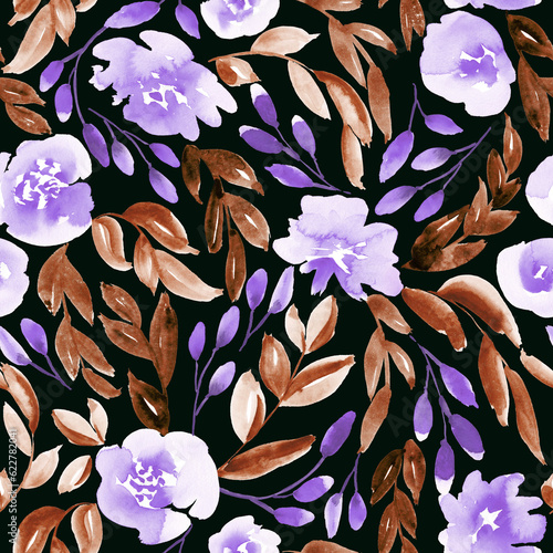 Wallpaper Mural Watercolor floral in lavender and oxblood. Seamless pattern.  Torontodigital.ca