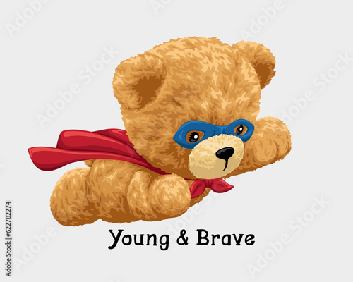 Vector illustration of hand drawn teddy bear in superhero costume