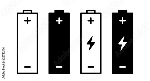 Vector battery icon. High quality black style vector icon. AA, AAA baterry symbol set. Batteries logo. photo