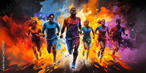 Fototapeta Naklejka Na Ścianę i Meble -  a group of different sport athletes on gay lgbtq colorful background. 2023 Gay Games concept wallpaper background