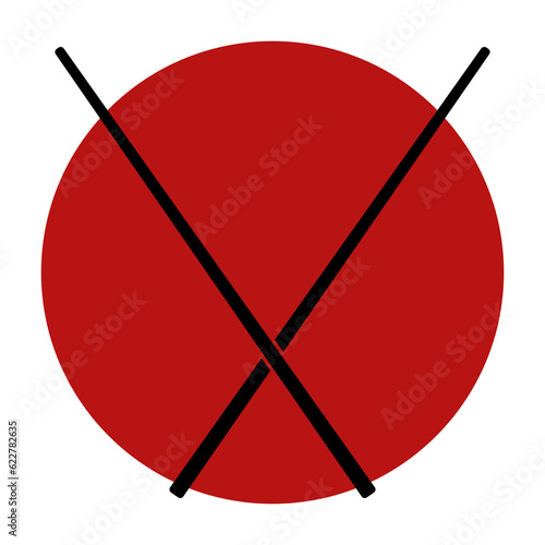 Sushi emblem. Japanese flag, chopsticks. Flat vector illustration isolated on white