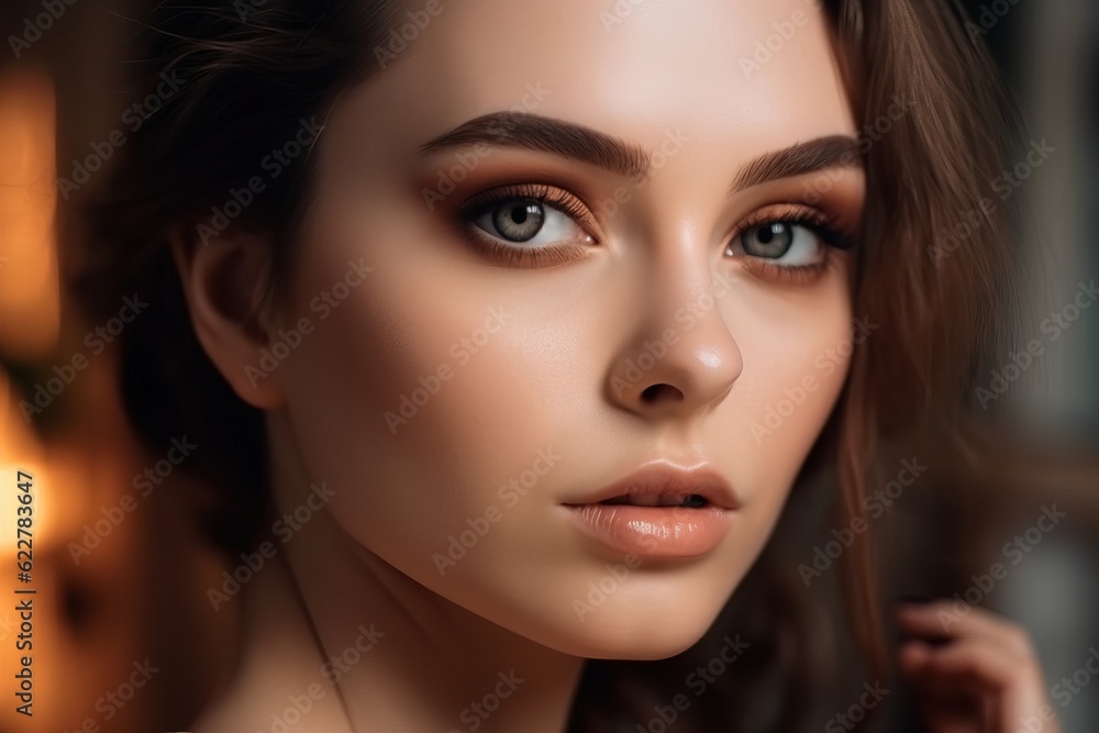 Portrait of a woman with professional make-up, even complexion and focus on the eyes. Portrait of a woman with professional make-up, even complexion and focus on the eyes.