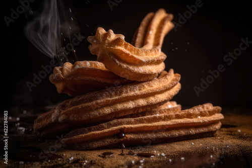 Fototapeta Naklejka Na Ścianę i Meble -  Churro Sticks, Churros Pastry, Fried Spanish Dessert, Churro Sticks, Abstract Generative Ai Illustration
