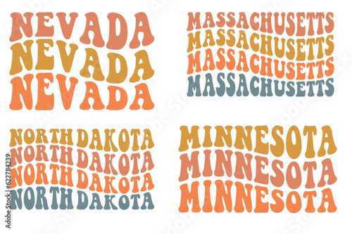 Nevada, Massachusetts, North Dakota, Minnesota ravel States Tourist Family Vacation retro wavy SVG bundle T-shirt designs