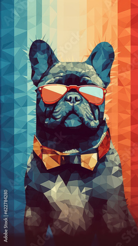 Cool Bulldog in Abstract World of Colorful Blocks