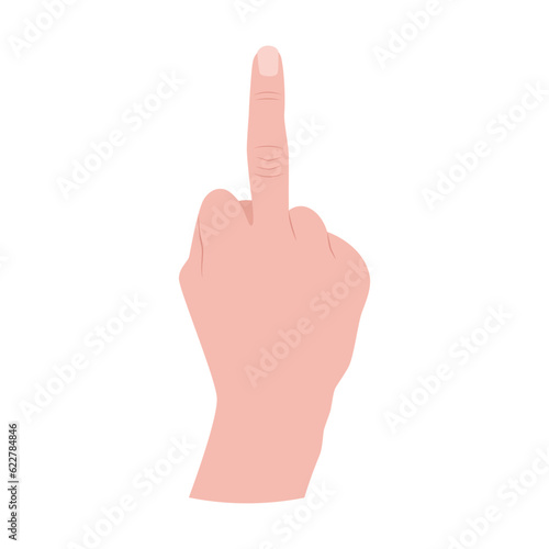Hand gesture, fuck you, symbol. Middle finger sign. Vector illustration isolated on white background.