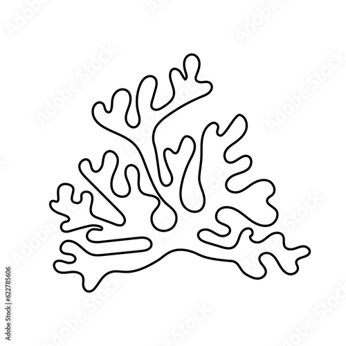 Doodle Coral outline. Vector icon isolated. Concept the world day ocean, sea plants.