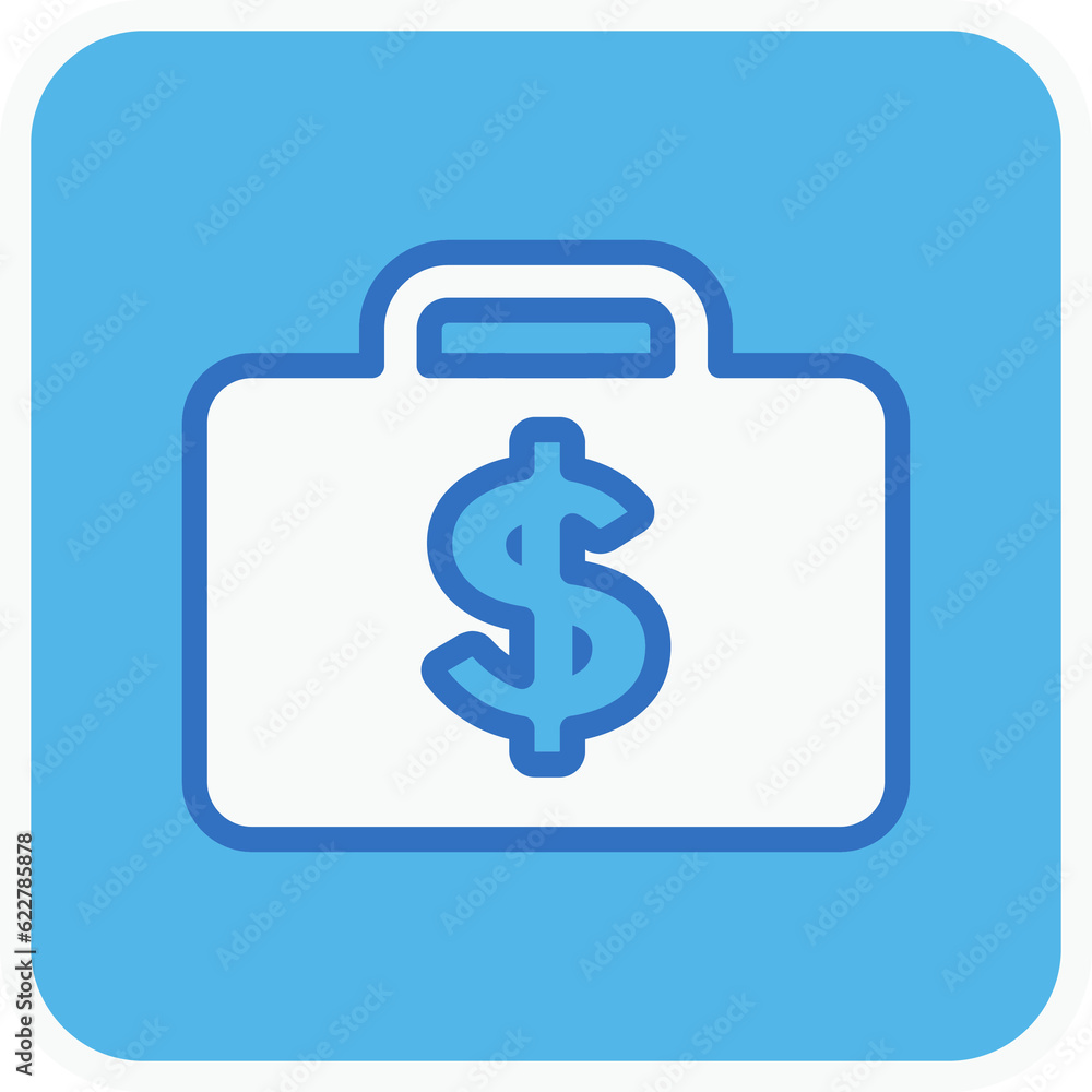 money luggage flat icon in blue square. money luggage flat icon in blue square.