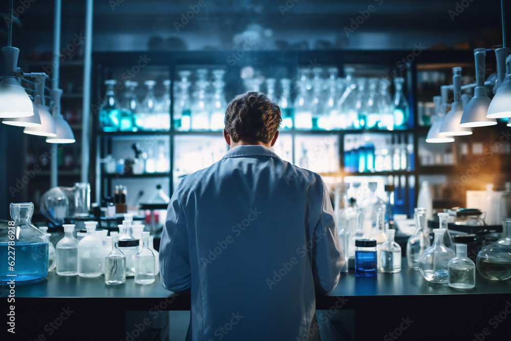 A male scientist conducting experiments in a modern laboratory. Generative AI A male scientist conducting experiments in a modern laboratory. Generative AI
