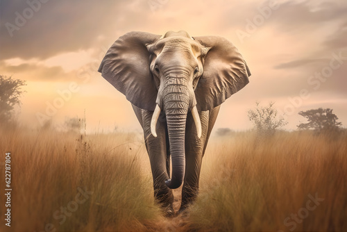Wild and Free: A majestic elephant roaming through the savannah. Generative ai © ckybe