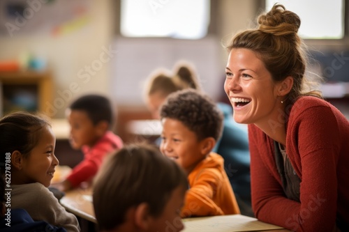 young teacher woman teaching their young pupils in school with a positive attitude