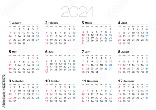 2024年 カレンダー 横