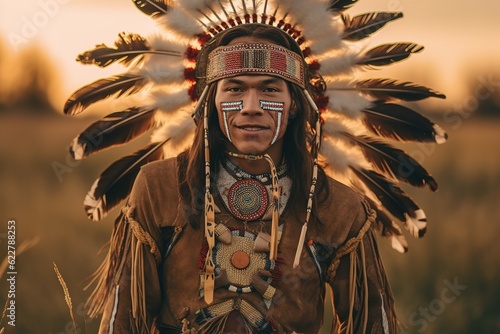 Native American. Portrait of Indian young man. photo