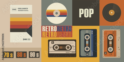 Various old-fashioned items on a retro background. Concept retro or vintage background.