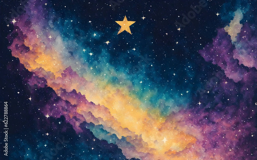 Illustration of a glittering starry sky in a watercolor style