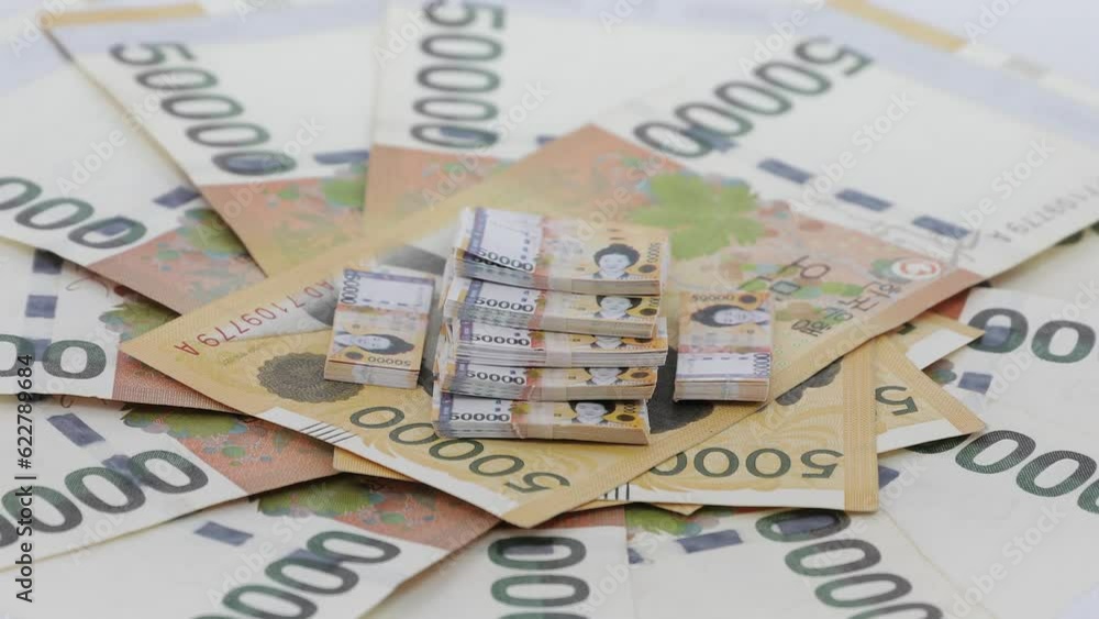 Bundle of new Korean bills, 50,000 won, KRW Bundle of new Korean bills, 50,000 won, KRW