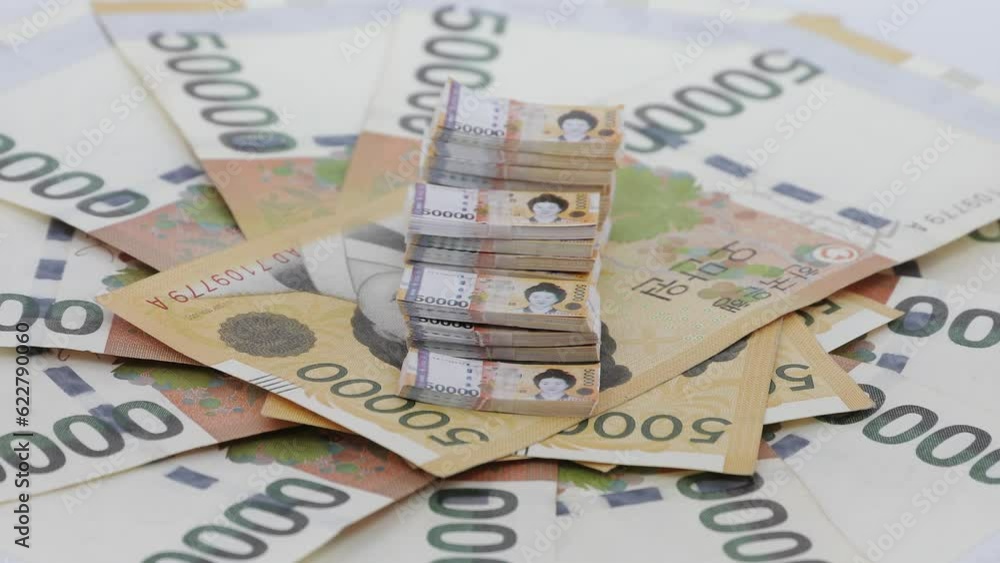 Bundle of new Korean bills, 50,000 won, KRW Bundle of new Korean bills, 50,000 won, KRW
